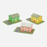 Rodney Greenblatt, Three Suburban Houses, 1984, acrylic, glitter, polyester, and wood construction