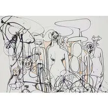 Line of Figures by George Condo, 2001, lithograph on paper, sold Dec 2009