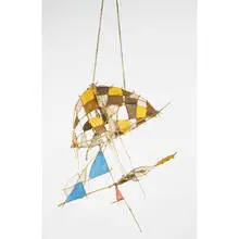 Alan Shields, untitled, c. 1975, wood, bamboo, tissue paper, leather, copper wire
