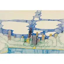 Chicago Skyline by Wesley Willis, 1991, ballpoint pen and marker on artist's board, sold Sep 2009