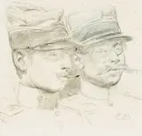Édouard Detaille, Two Soldiers, pencil and colored pencil on paper