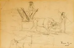 Rosa Bonheur, Oxen Pulling a Cart, pencil on paper