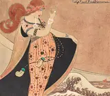 An Art Deco portrait of a woman by a wave by Loÿs Paul Prudhomme, gouache on laid paper, sold Jul 2022