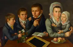 Johannes Weiss, A family portrait of Barbara, Ursula, Elisabeta, Cathrina, and Carlina; and a companion painting (a pair), both oil on canvas