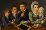 Johannes Weiss, A family portrait of Barbara, Ursula, Elisabeta, Cathrina, and Carlina; and a companion painting (a pair), both oil on canvas