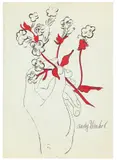 Andy Warhol, Hand with flowers, Um 1957, Handkolorierte Lithographie auf Papier (Wasserzeichen: Linweave Capri Made in USA)