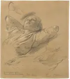 Eduard Gaertner, Studien zum Brustbild eines liegenden Jungen (Paul Gaertner, der Sohn des Künstlers), Um 1845, Bleistift, weiß gehöht, auf Bütten