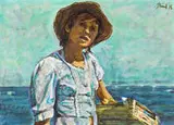 Shirl Goedike, Beach People, The Little Ice Cream Vendor, Oil on canvas