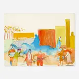 Humbert Howard, Two Men with Fishing Rod, 1974, mixed media on paper