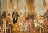 Continental School, In the salon, oil on paper laid down on canvas