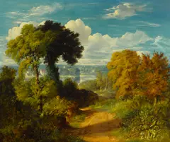 John Joseph Cotman, A wooded river landscape by the Yare at Thorpe Norwich, oil on canvas