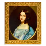 Continental School, 20th Century, Portrait of a woman in blue in a painted oval, oil on canvas