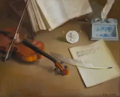 Berthe Serrure, Partiture et violon, pastel on paper