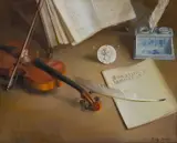 Berthe Serrure, Partiture et violon, pastel on paper