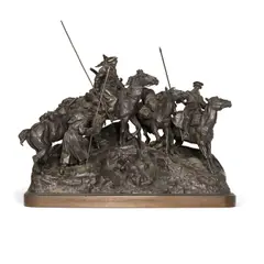 Yevgeni Lanceray, Cossacks Crossing the Balkans, bronze with dark brown patina