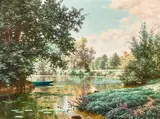 René Charles Edmond His, A tranquil summerscape, oil on canvas