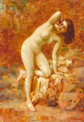 Joseph Tomanek, The bather, oil on board