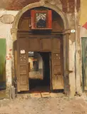 Alberto Pasini, Porta con custodia della Madonna, oil on canvas