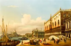 Carlo Grubacs, Venice, A view of the Pallazzo Ducale from the Riva degli Schiavoni, oil on canvas