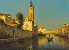 Joseph Antoine Bouvard, A tranquil canal, Venice, oil on canvas