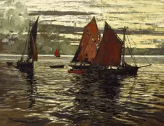 Amédée-Julien Marcel-Clément, Au Mouillage, oil on panel