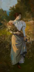 Basile Lemeunier, Parisienne en promenade à la campagne, oil on canvas