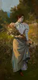 Basile Lemeunier, Parisienne en promenade à la campagne, oil on canvas