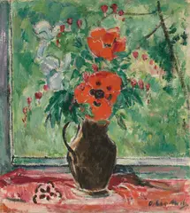 Oskar Moll, Schwarze Vase mit Mohn, Um 1922, Öl auf Leinwand