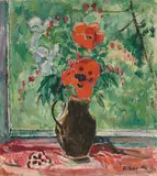 Oskar Moll, Schwarze Vase mit Mohn, Um 1922, Öl auf Leinwand