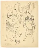 Passanten, Berlin“ / „Provinziale by George Grosz, 1926, Rohrfeder und Feder in Tusche auf festem Papier, sold May 2019