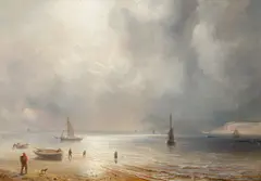Théodore Gudin, Küstenlandschaft bei Mondschein, 1867, Öl auf Leinwand. Doubliert