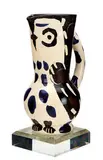 Pablo Picasso, Small Owl Jug, 1955, White earthenware clay, decorated in oxides and knife engraved on white enamel