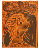 Woman with Flowery Hat by Pablo Picasso, 1964, Red earthenware clay, printed with engobe pen, sold Oct 2010