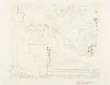 Pablo Picasso, Marie-Therese Agenouillee Contemplant un Groupe Sculpte (Pl. 66 from Suite Vollard), 1933, Etching