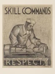 J.T. Biggers, Skill Commands Respect, c. 1945, Graphite on paper