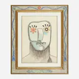 Enrico Baj, Personaggio con Barbe (Bearded Personage), 1972, mixed media and collage on paper