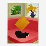 Charlotte Howard Porter, Black Cat on Red Sofa, 1953, oil on canvas