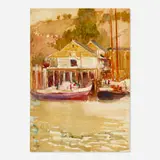Annie Gooding Sykes, Boathouse and Boats, watercolor on paper