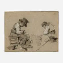 Constant Troyon, Two Men at Work, charcoal on paper