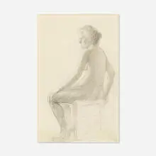Frank Duveneck, Side View, Seated Nude, graphite on paper