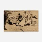 Ethel Myers, Figures on a Dock, 1902, ink and graphite on paper