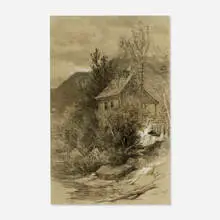 Cabin in the Mountains by Samuel Lancaster Gerry, c. 1830, charcoal and chalk on paper, sold Sep 2020