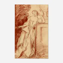 Albert Edward Sterner, Lady in a Park, 1912, conte on paper