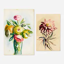 Florence Dreyfous, two works, watercolor on paper, watercolor and graphite on paper