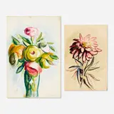 Florence Dreyfous, two works, watercolor on paper, watercolor and graphite on paper