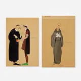 Anna Zinkeisen, two works, gouache and graphite on paper