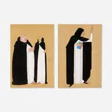 Anna Zinkeisen, two works, gouache and graphite on paper