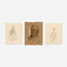 John Haberle, three works, graphite and chalk on paper