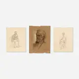 John Haberle, three works, graphite and chalk on paper