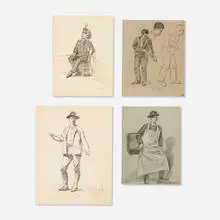 John Haberle, four works, 1884-86, graphite, graphite and chalk on paper
